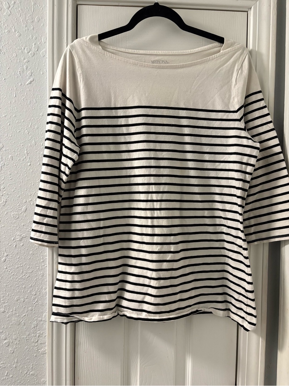 Merona White and Black Striped Boatneck Top